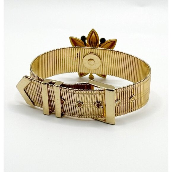 Coro Pegasus Rhinestone Flower Mesh Belt Buckle Bracelet - Picture 3 of 7